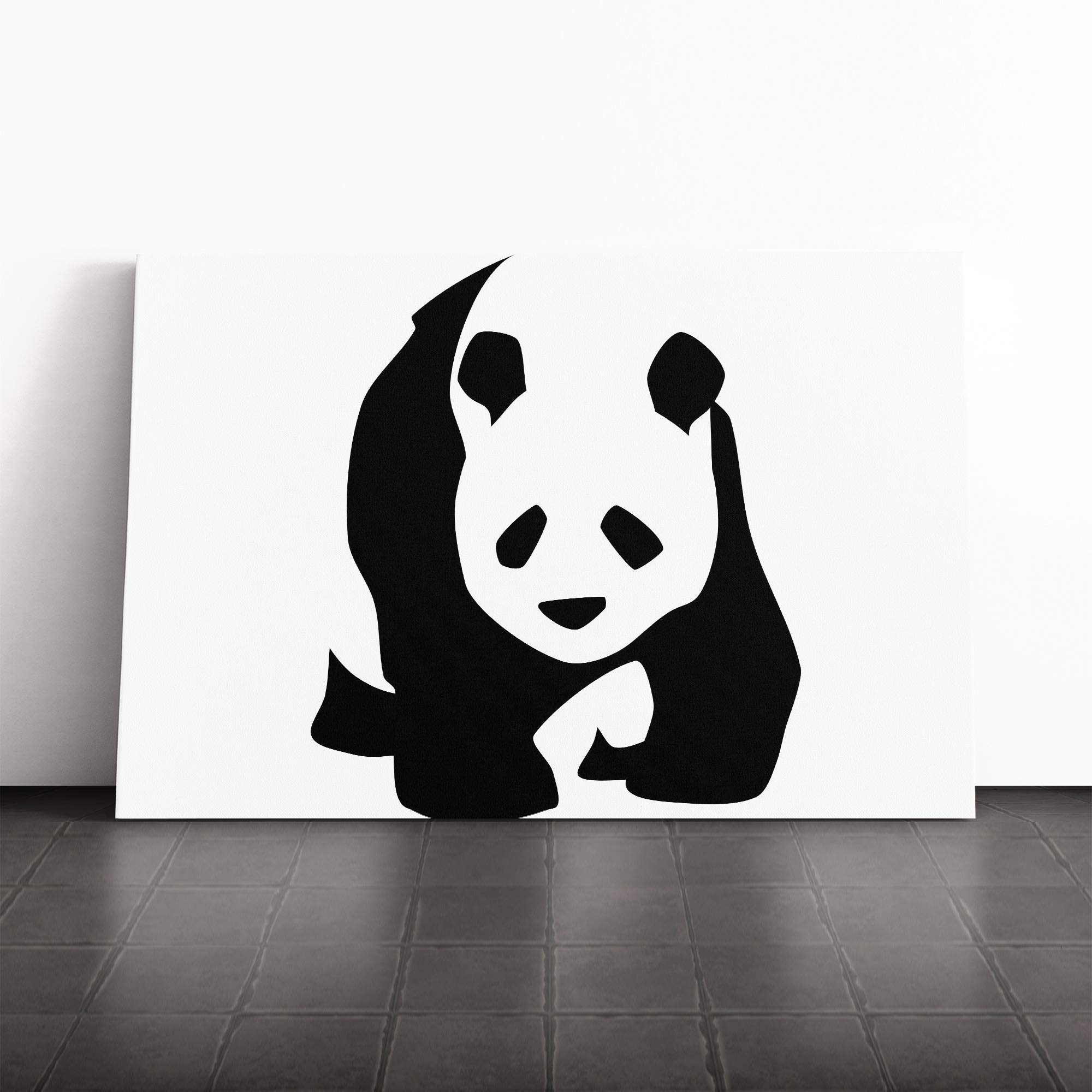 Panda Black and White Canvas Print | Gallery Wrapped 30mm Frame Wall Art | 20x14 inches | Ready to Hang | Modern Animals Picture | Living Room Bedroom Lounge Office
