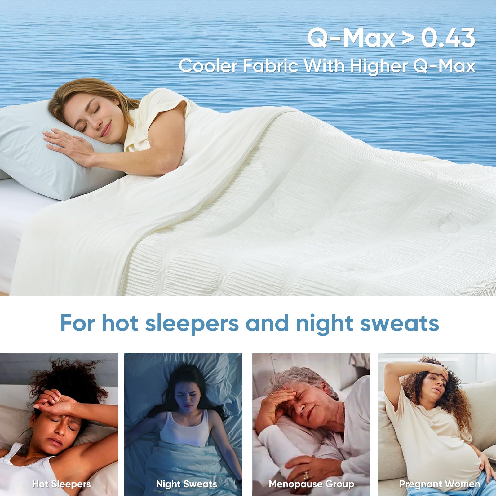 Condition photo showing As Is for snuggle sac cooling comforter queen size - q-max 0.43 striped cooling blanket for hot sleepers &nigh