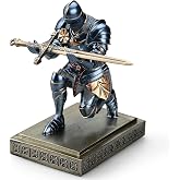 Medieval Warrior Knight Pen Holder Fun Desk Accessories Paperweight Blue | Armored Pencil Holder, Resin Bookends Decorative, Fancy Kneeling knight Pen Stand with a Cool Letter Opener for Home Office