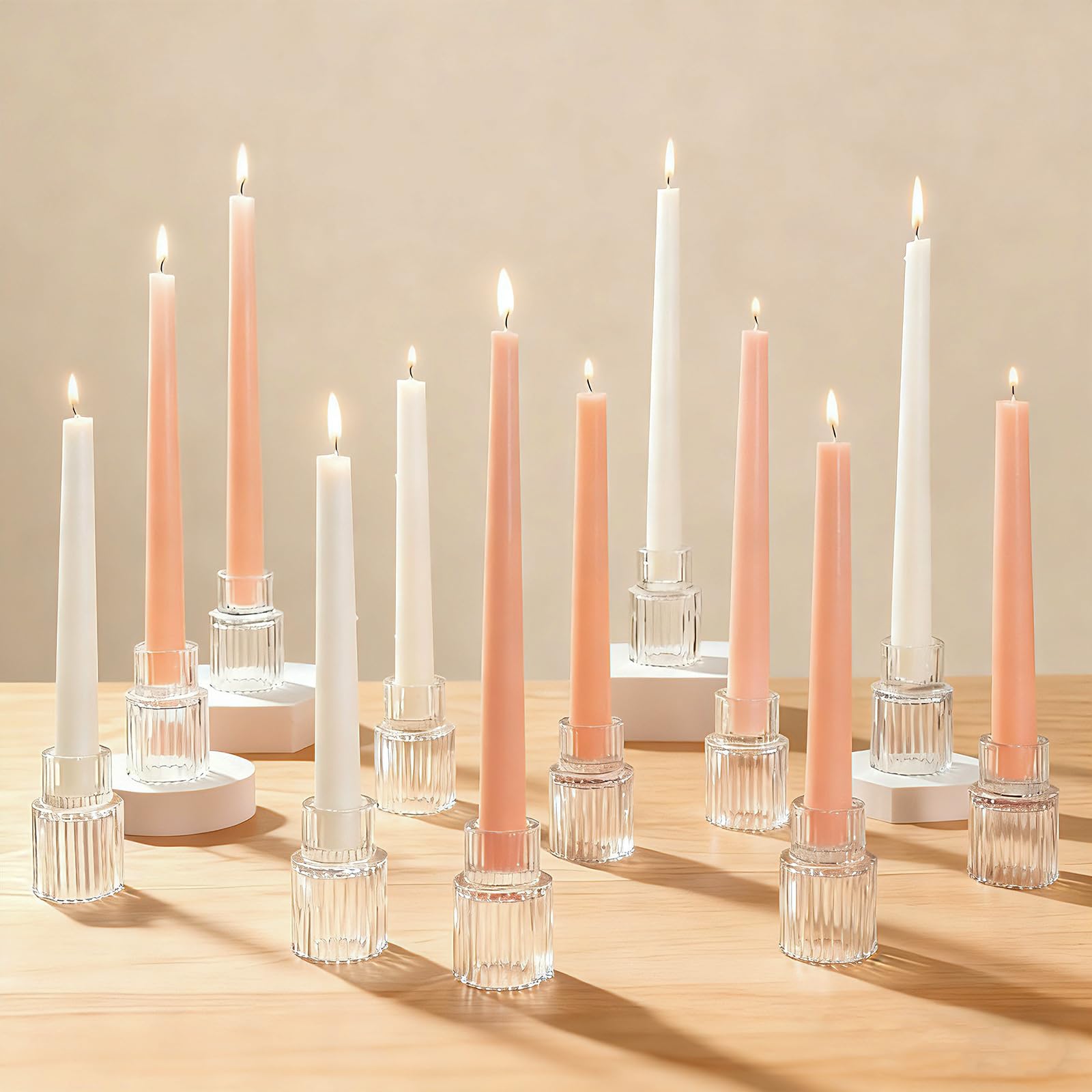 Photo 1 of Turvono Clear Glass Taper Candle Holders Set of 12, Small Tapered Candlestick Holders in Bulk, Modern Short Candle Sticks for Dining Table Centerpiece Wedding Christmas Party & Holiday Decorations
