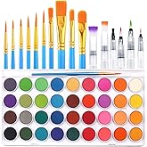 36 Colors Watercolor Paint Set, AROIC Watercolor Pan Set with 10 Nylon Brushes and 6 Refillable Water Brushes. Perfect for Ad