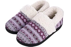 Evshine Fuzzy House Slippers for Women Fleece Lined Sweater Kint Home Slippers with Rubber Sole