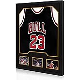 CCDCC Jersey Frame Display Case 1 Pack, Large Wooden Sport Jersey Shadow Box Frame with Mats and Real Tempered Glass Cover for Football Hockey Baseball Basketball Soccer Shirt,Black