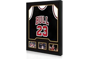 CCDCC Jersey Frame Display Case 1 Pack, Large Wooden Sport Jersey Shadow Box Frame with Mats and Real Tempered Glass Cover for Football Hockey Baseball Basketball Soccer Shirt,Black