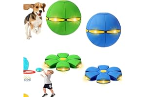 OOXYG 2PCS Magic Bouncing Ball, Magic Meta - Balls for Goat, Children Bouncing Ball, Flying Saucer Bouncy Balls, Parent-Child Interaction, Dual Form Freely Switchable, Doggy Disc with 6 Light