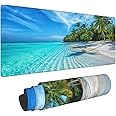 Beach Tropical Palm Tree Waves Travel Island Gaming Keyboard Mouse Pad Mousepad Accessories Huge Extended XL Stitched Edge Rubber Sole for Home Office(31.5"X 11.8")