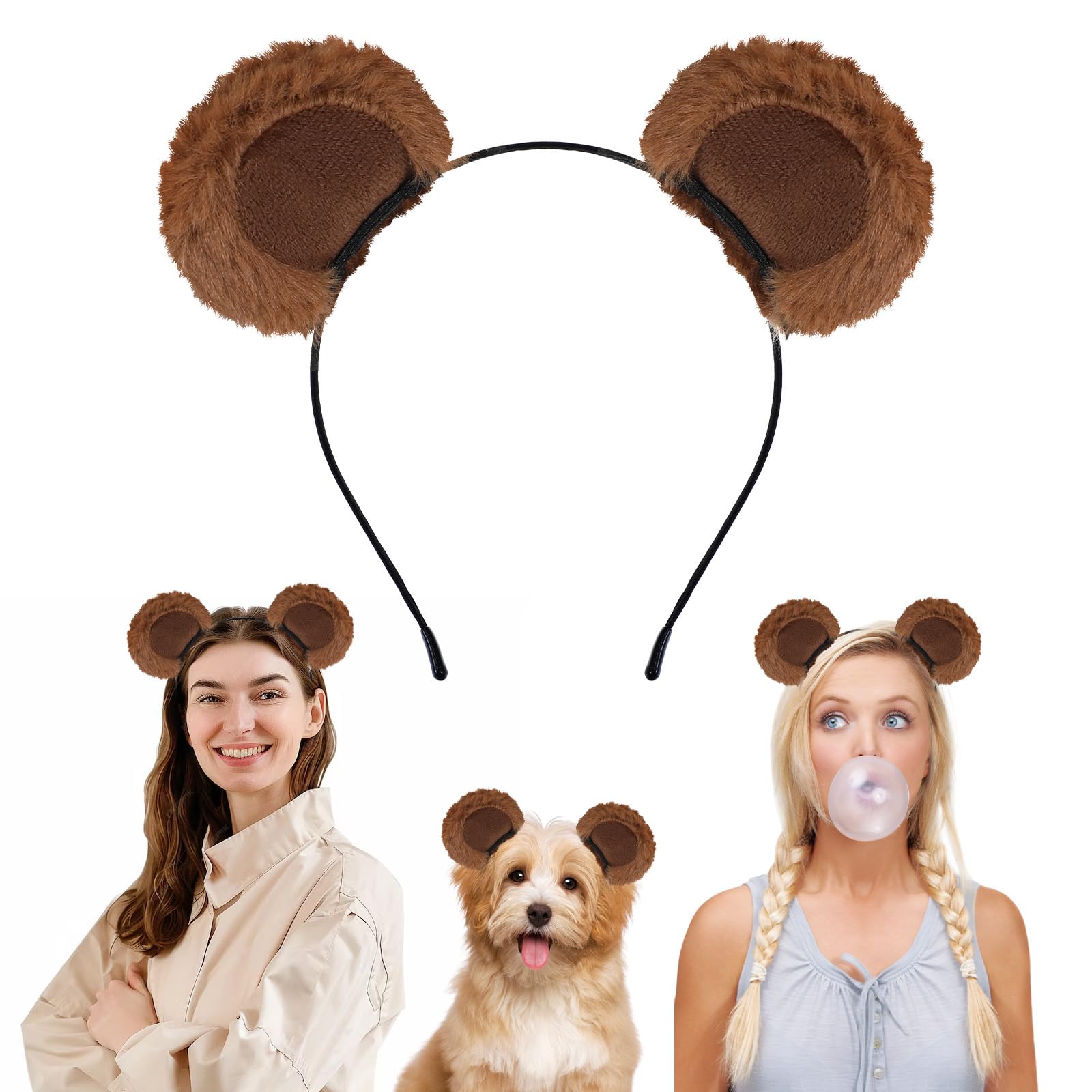 Tyqour Brown Bear Ears Headband Chipmunk Ears Bear Headband Cute Bear Costume Adult for Halloween Festival Cosplay Party Movable Bear Ears Headband for Washing Face Women (Coffee Color)