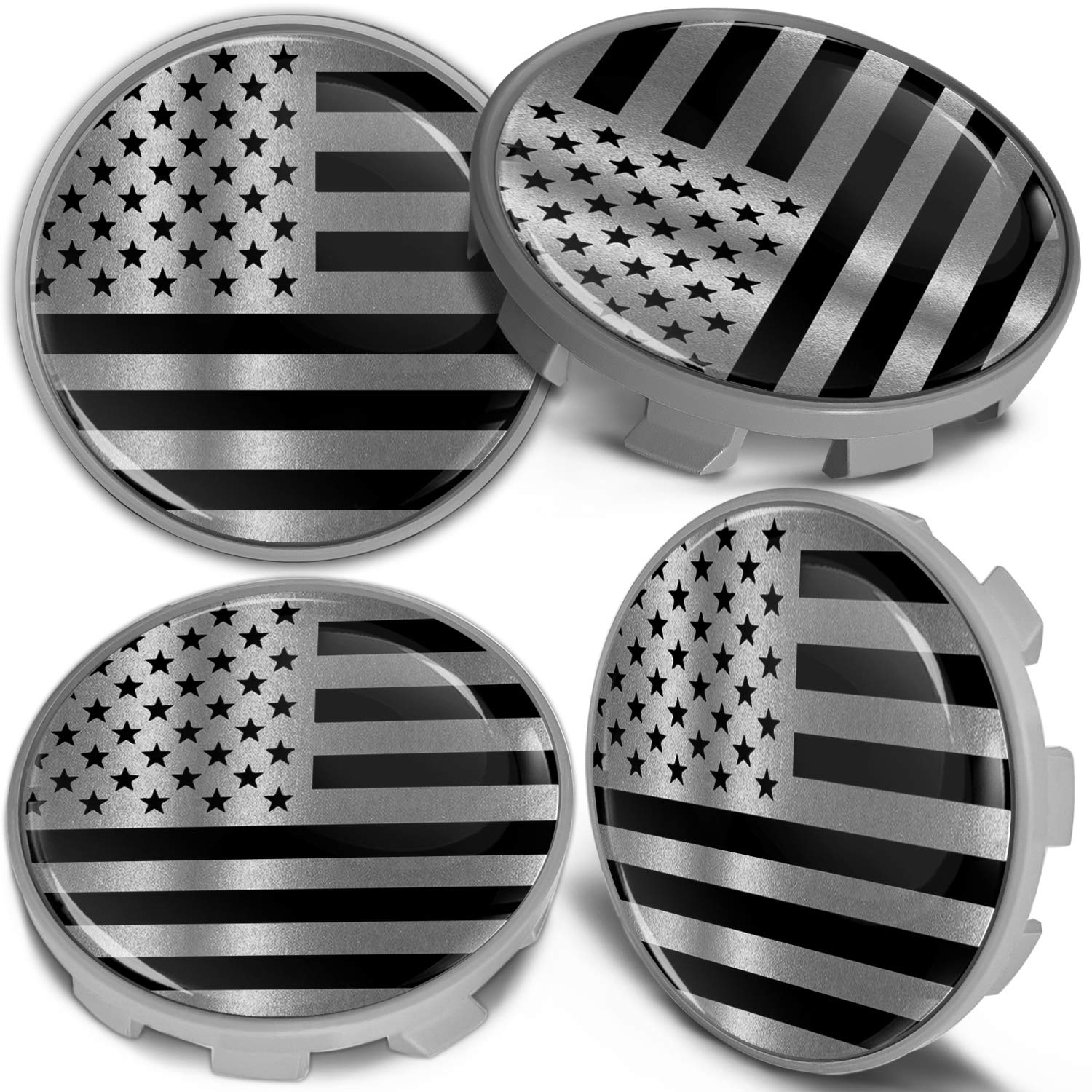 Biomar Labs 4 x 68mm Wheel Centre Alloy Hub Center Caps Compatible with BMW 36136783536 Hubcaps (USA Flag Silver CBS 7)