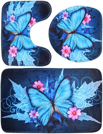 Dreamitpossible 3-teiliges Badezimmermatten-Set mit Schmetterlingsmotiv