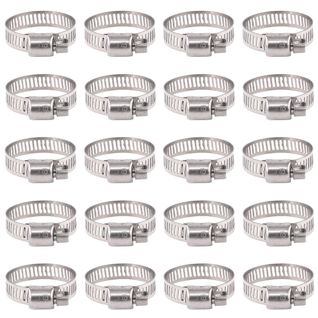 Rustark 25-Pcs Adjustable [19 to 29mm] Range Worm Gear Hose Clamps Clips Fuel Line Clamp Assortment Kit for Plumbing - 304 Stainless Steel