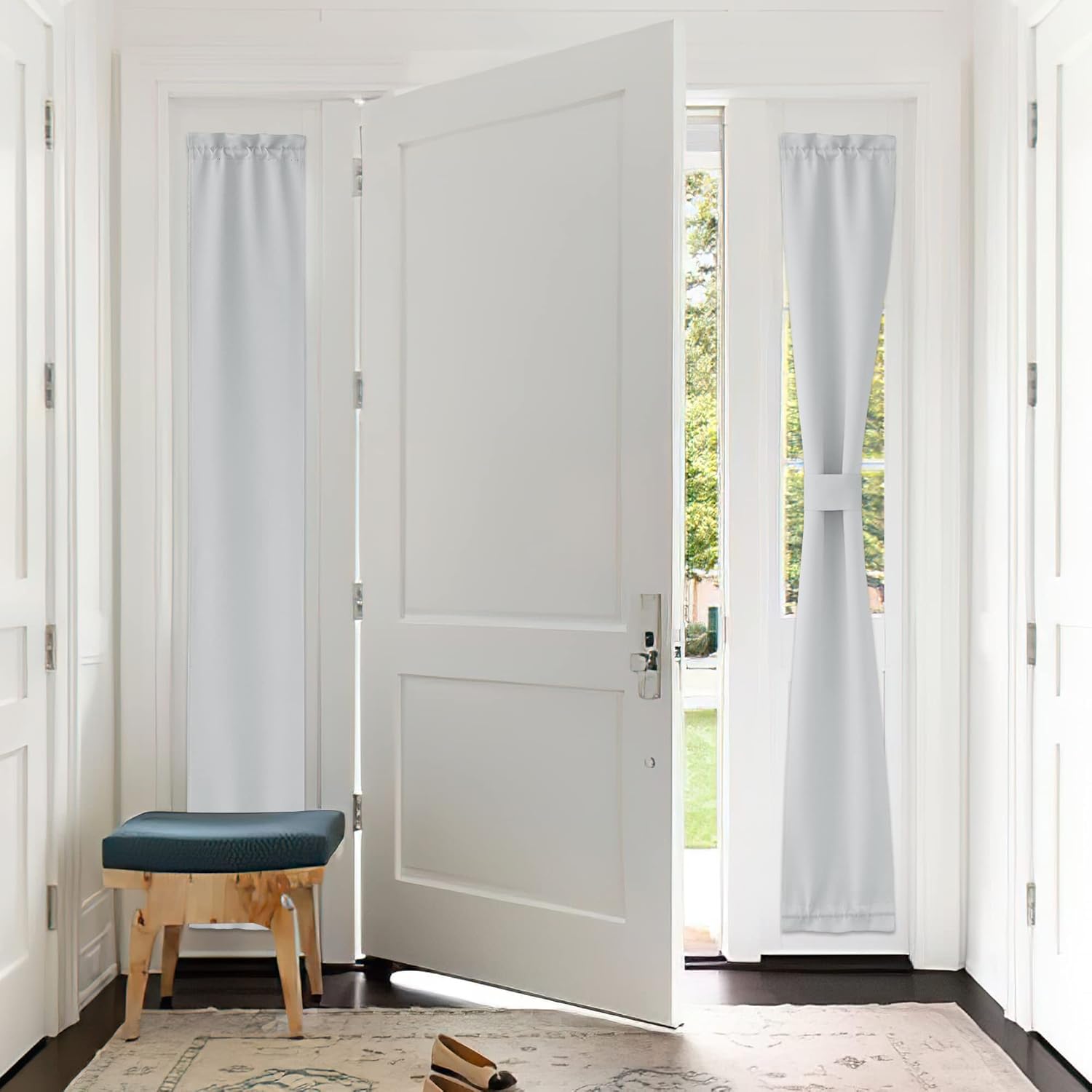 Outdoor Curtains - PONY DANCE Sidelight Door Window Curtains - Privacy Door Window Curtains Thermal Insulate Covering for Patio Door Glass Door Front Door, 12 inch x 72 inches, Greyish White, 1 Panel