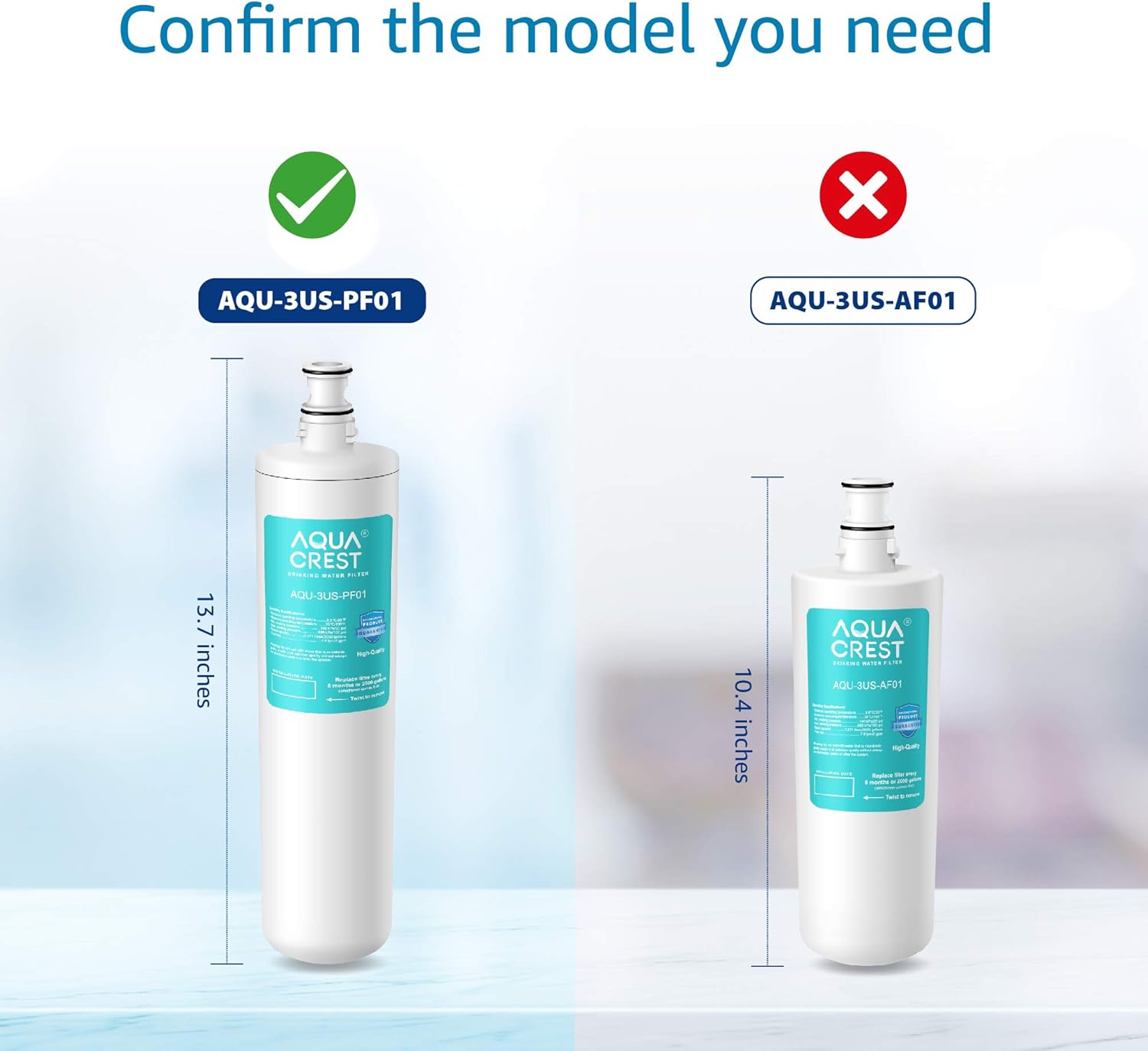 AQUA CREST 3US-PF01 Under Sink Water Filter, Compatible with Filtrete Advanced 3US-PF01, 3US-MAX-F01H, 3US-PF01H, Delta RP78702, Manitowoc K-00337, K-00338 Water Filter (Pack of 2): Home & Kitchen