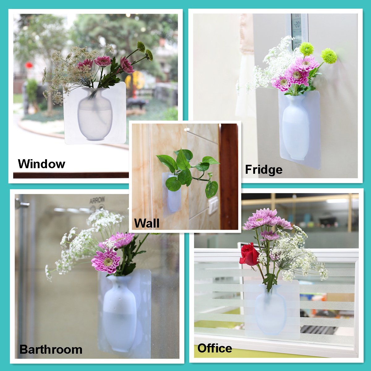 Coolnice Wall Vase Hanging Flower Container with Strong Sticky - Food Grade Silicond - Great for Indoor Outdoor Decoration