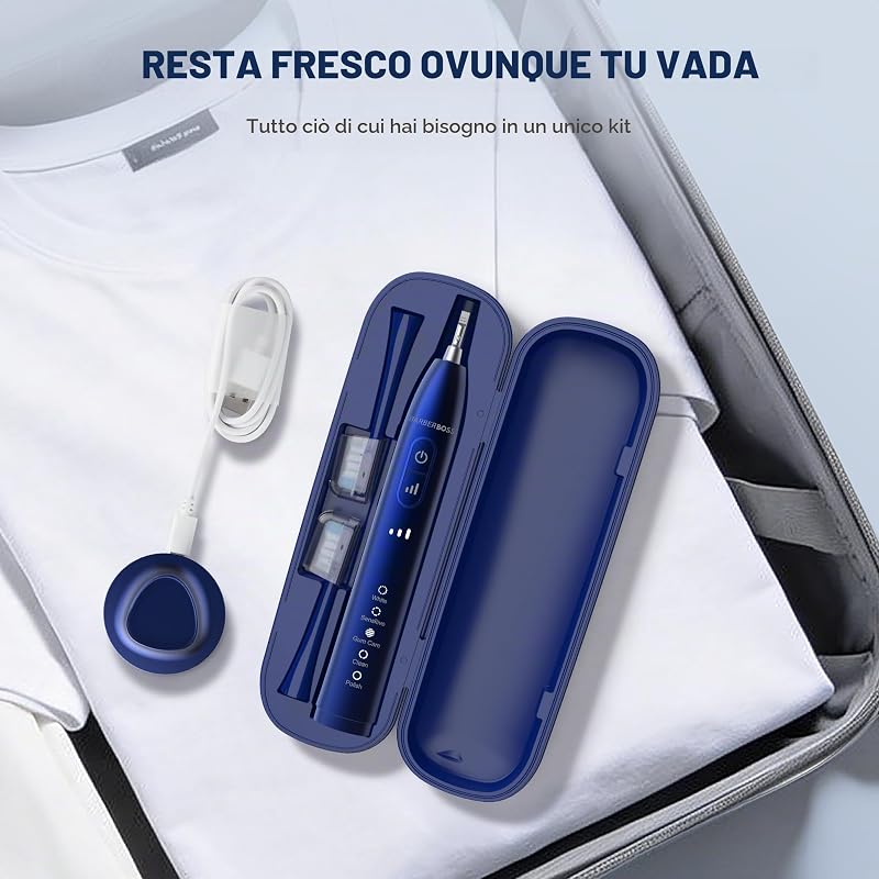Spazzolino da denti sonico per adulti, ricaricabile con 5 modalità di pulizia, 3 livelli di intensità, sensore di pressione intelligente (Marina Militare)