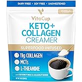 VitaCup Keto + Collagen Coffee Creamer Vanilla with MCT, Coconut Milk, Coconut Water, L-theanine for Ketogenic Diets use in C