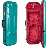 Crossrock Oblong Case fits 4/4 Full-Size Violin, Includes Interior Compartment, 2 Bow Holders, Security Lock, and Detachable Straps-Mint Blue (CRA860VFMB-R)