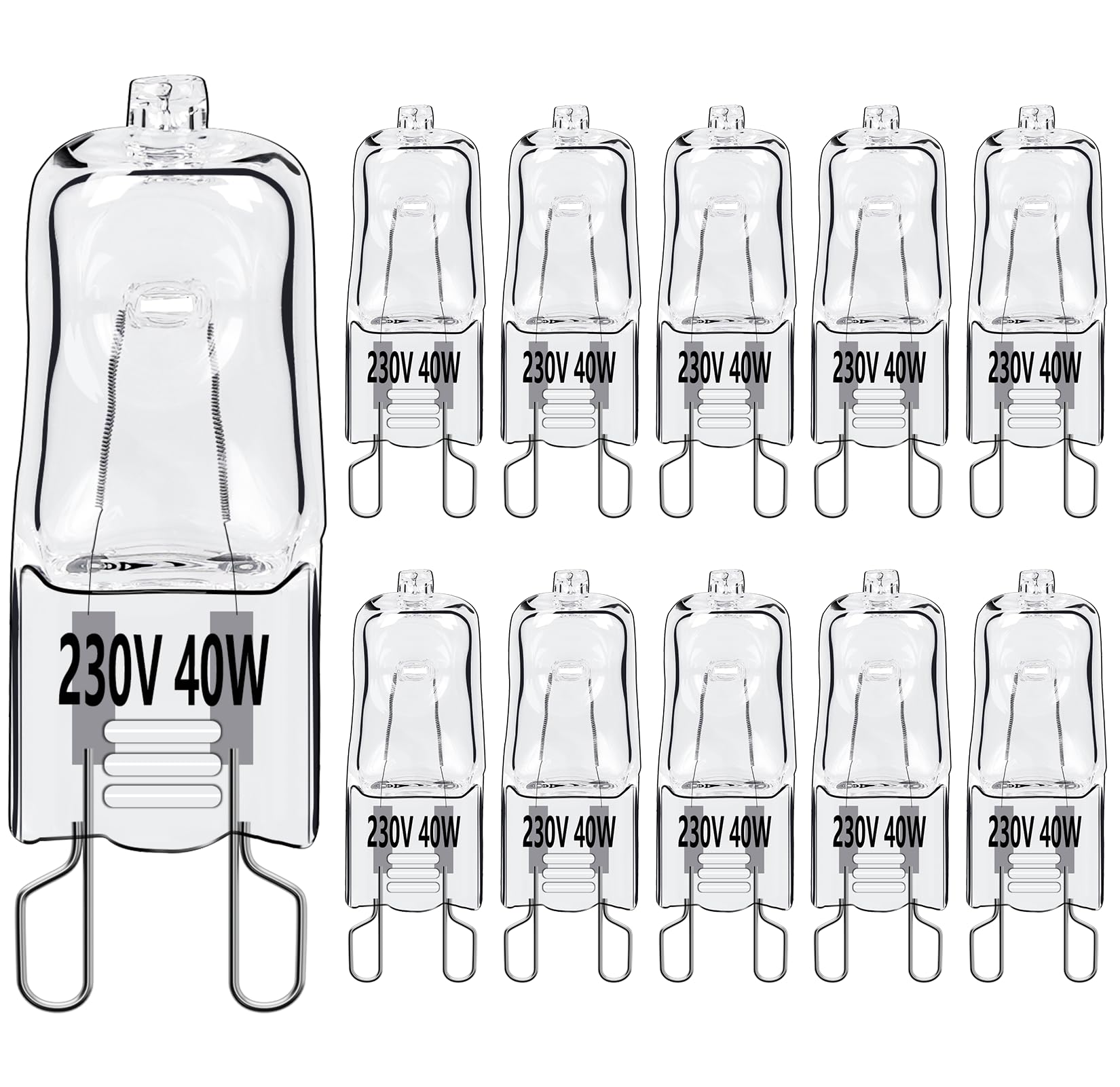 Vanke G9 Halogen Light Bulb 40W, Dimmable Capsule Bulbs Warm White 2800K, Energy Saver No Flicker Bulb, 800 Lumen, 10-Pack