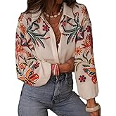 Chvity Women's Floral Printe Boho Long Sleeve Blouse Fall Fashion Button Up Cozy Shirts Office Work Casual Party Tops