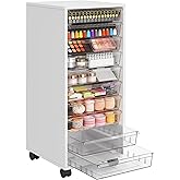 WOPITUES Storage Drawer Cart, Mobile Storage Cabinet, Makeup Storage with 10 Large Clear Drawers, Utility Wooden Rolling Cart on Wheels, for Cosmetic, Art Craft, Office Supplies, Toy, White