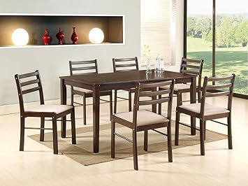 T2A Duoflex Six Seater Solid Wood Dining Table Set (Cappuccino Finish, Brown)