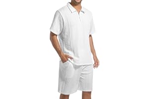 BondiTrekk Mens 2 Piece Short Sets Summer 2025 - Zip Polo & Elastic Waist Shorts, Breathe Comfortable Tracksuit with Pockets