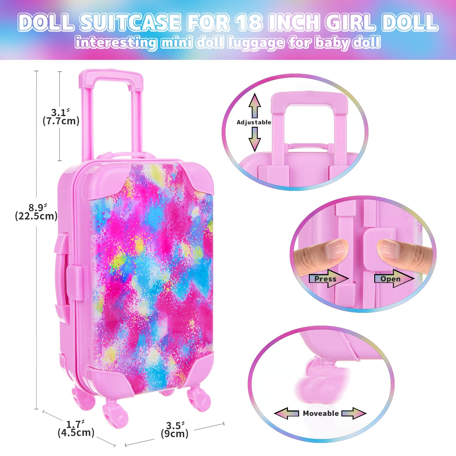 K.T. Fancy 18 Inch American Doll Clothes and Accessories, Doll Travel Suitcase Playset for Girls, Cute Travel Doll Clothes for 18 Inch Girl Doll(Not Include Doll & Shoes), Pink