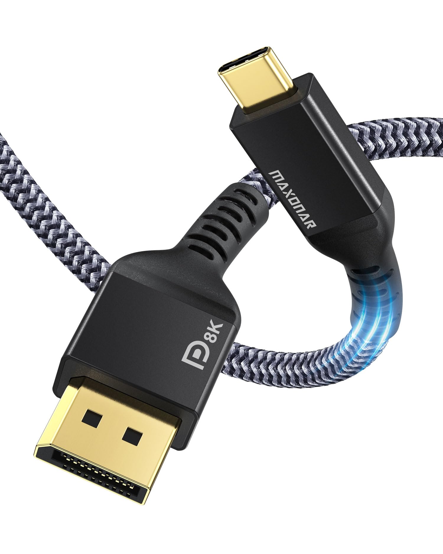 Maxonar USB C to DisplayPort Cable 8K@60Hz 4K@60Hz/144Hz/120Hz 5K@60Hz 2K@240Hz Thunderbolt 3 to DisplayPort Cable HBR3 DP 1.4 Adapter for Mac Studio M1 MacBook Air M2 Mac mini 2M Black