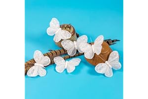 YCHTEWY-Feather Butterfly Decoration on Picks Floral Supplies Set of 12 pcs with Wire White Butterflies Butterflies for Flower Arrangements (A)