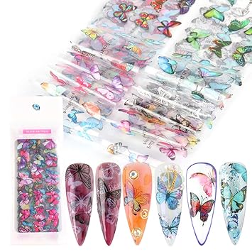 Amazon Com 10pcs Butterfly Nail Transfer Foils Gradient Colorful Butterflies Nail Art Foil Stickers Summer Decor Starry Sky Nail Adhesive Decals For Nails Supply Manicure Tips Wraps Decorations Acrylic Charms Beauty
