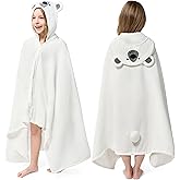 Joiedomi Hooded Towel for Kids Soft 100% Cotton Bath Beach Towel 30" x 50" for Kids 3-10 Years Toddler Pool Poncho with Hood Absorbent Swim Wrap for Boys Girls White Bear