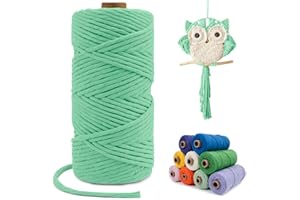 LEREATI Single Strand Macrame Cord 4mm x 110yards, Aqua Green 4mm Macrame Cord Natural Cotton Macrame Rope Yarn, Thick Cotton Cord for Wall Hangings, Plant Hangers, DIY Crafts, Home Decorations