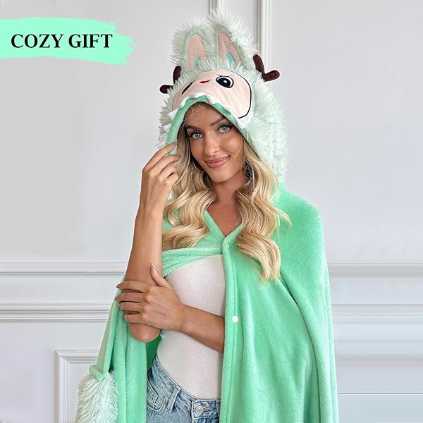 WEARABLE HOODIE BLANKET FOR ADULTS, MOTHERS DAY GIFTS-FLUFFY, FLANNEL HOODED BLANKET FOR WOMEN MEN TEEN-BIRTHDAY SHAWL GIFT-COZY WARM SOFT FUZZY GIFT IDEAS-GREEN