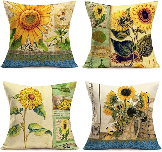 Amazon Com Smilyard Vintage French Sunflower Pillow Covers Cotton