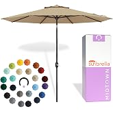 Midtown Umbrellas Lean - 8 Ft Patio Umbrella, Heather Tan Canopy | Fade-Resistant Sunbrella Fabric with 8 Ribs and Auto-Tilt Crank, Outdoor Umbrella for Deck, Pool and Garden, Black Pole
