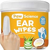 Paw Science Dog &amp; Cat Ear Cleaner Wipes &ndash; Pet Finger Wipes for Cats &amp; Dogs &ndash; Cleaning, Soothing, &amp; Deodorizing Itchy Ears &ndash; Ear Relief Solution Wash
