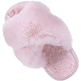 Girl's Soft Plush Lightweight House Slippers Non Slip Cross Band Slip on Open Toe Cozy Indoor Outdoor Slippers