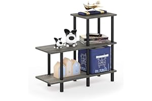 Furinno Turn-N-Tube 3-Tier Cube Ladder Shelf, French Oak Grey/Black