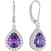 YL Halo Teardrop Dangle Drop Earrings 925 Sterling Silver Birthstone Leverback Jewelry for Women