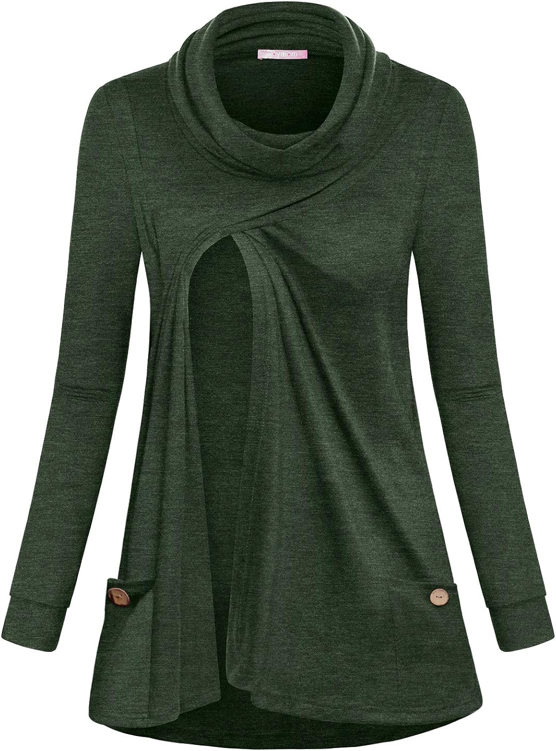 JOYMOM Maternity Warm Cowl Neck Nursing Sweatshirt Breastfeeding Tunic Tops at  Women’s Clothing store