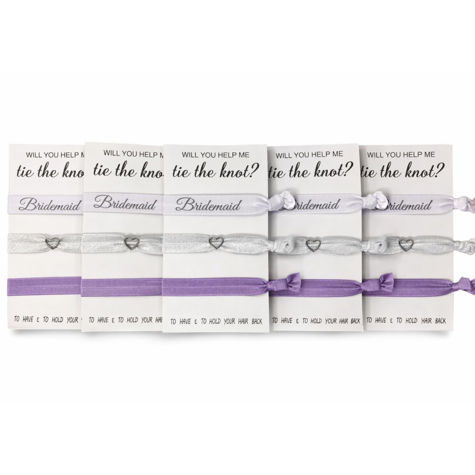 Bridesmaid Hair Ties, Bridesmaid Proposal Gifts-5 Pack Purple Ribbon Hair Ties No Crease Elastics Handtied Ouchless Ponytail Holders Hair Band Favors for Bachelorette Parties, Bridal Shower & More