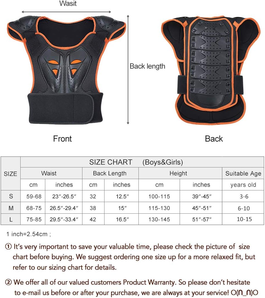 GOHINSTAR Children Protective Armor Chest Back Spine Protector Kids Motorbike Motorcycle Full Body Armor Vest Youth Protective Riding Biking Vest Jacket Motocross Gear Guard Dirt Bike Safety Armor Protection, Orange, Small: Automotive
