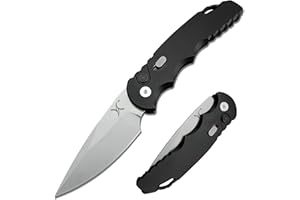 HUAAO 7.5” Assisted Opening Push Button Folding Pocket Knife, 2.8” D2 Blade Aluminum Alloy Handles with Pocket Clip and Lanyard Loop for EDC