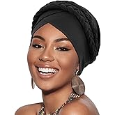 DRESHOW African Women Turban Caps Beanie Twist Headscarf Pre-Tied Double Twisted Braid Hair Cover Wrap Hat Chemo Cancer Cap