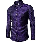 Cloudstyle Mens Paisley Shirt Long Sleeve Dress Shirt Button Down Casual Slim Fit