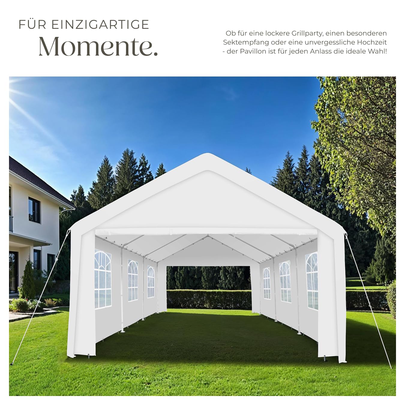 tectake® Pavillon, Partyzelt 4x6 m, 100% wasserdicht, Gartenpavillon mit 4 Seitenwänden, Festzelt mit UV-Schutz, Eventzelt, inkl. Erdnägel und Spannseile, für Festival, Hochzeit, Party - weiß 7