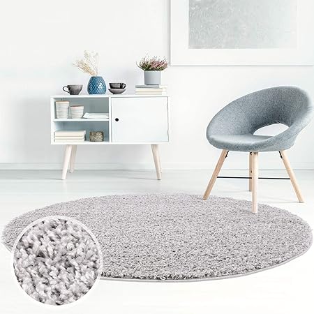 Shaggy-Teppich, Flauschiger Hochflor Wohn-Teppich, Einfarbig/Uni in Grau für Wohnzimmer, Schlafzimmmer, Kinderzimmer, Esszimm