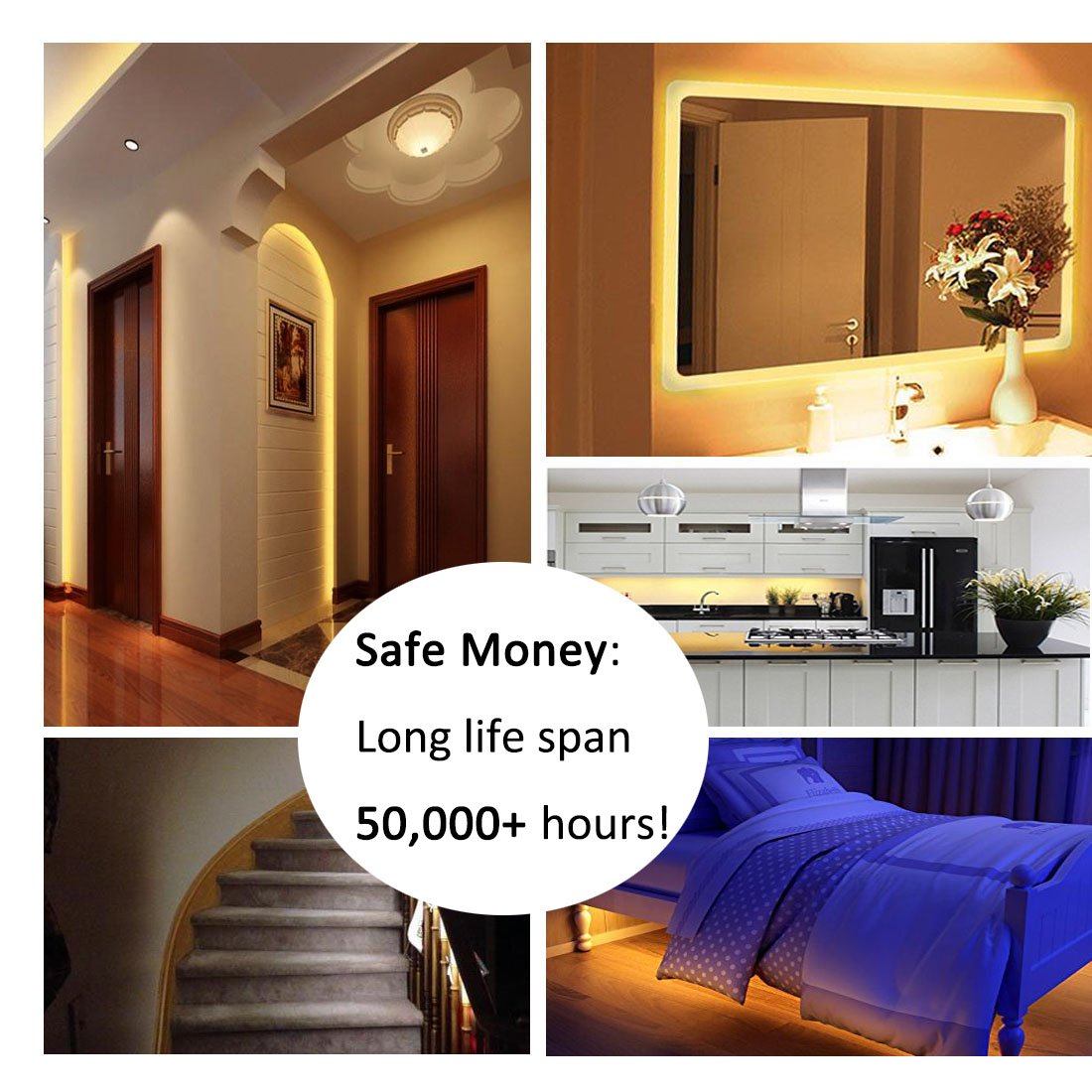 Led Strip Lights 19.6ft/6M Non-waterproof Flexible 360leds Warm White Bed Night Lights Touch Sensor Lighing Kit Manual Bright/Dim Decorate for Mirror cabinets Bed ,Tender Light