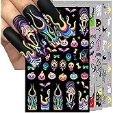 IDDFEVE Halloween Nail Art Stickers, Gradient Pumpkin, Horror Mask Nail Decals, 3D Self-Adhesive Spider-Web Bat Design for DIY Nail Supplies Decoration (5 Sheets)