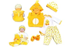 PEDOLLTREE Reborn Baby Dolls Clothes 18 inch Outfit Accessories Yellow Duck 5pcs Set for 17-19 Inch Reborn Doll Newborn Girl&Boy