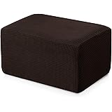 subrtex Stretch Storage Ottoman Slipcover Protector Oversize Spandex Elastic Rectangle Footstool Sofa Slip Cover for Foot Rest Stool Furniture in Living Room (XL, Steel Blue)